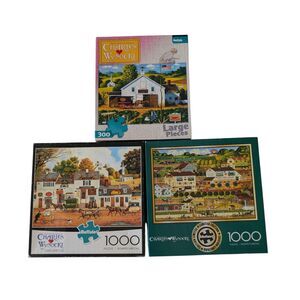 Charles Wysocki Buffalo Puzzle Lot/3 Olde Cape Cod Catchin Bugs Amish